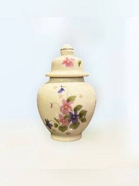 Vtg Fred Roberts Co Porcelain Small Covered Ginger Jar Gold Trim Floral Japan